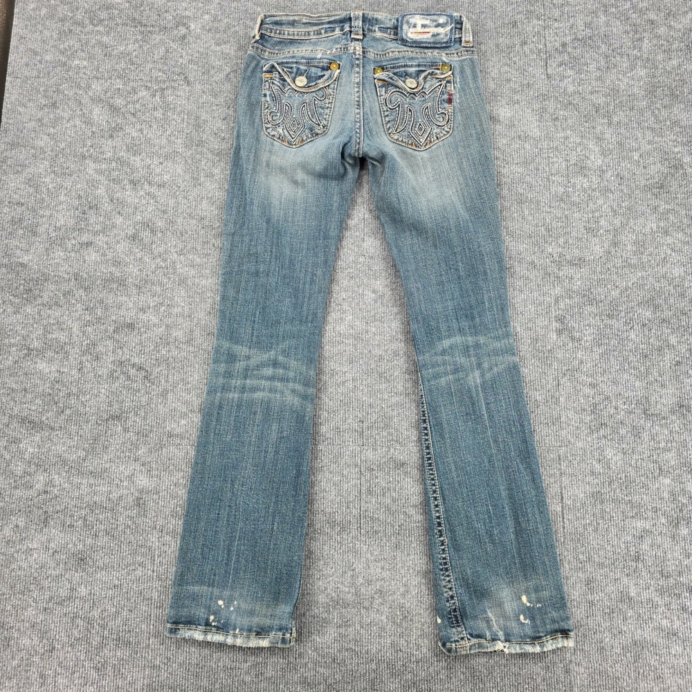 MEK Denim Easter Island Medium Wash Bootcut Jeans Blue Low Rise 27x32 Distressed - Picture 10 of 11